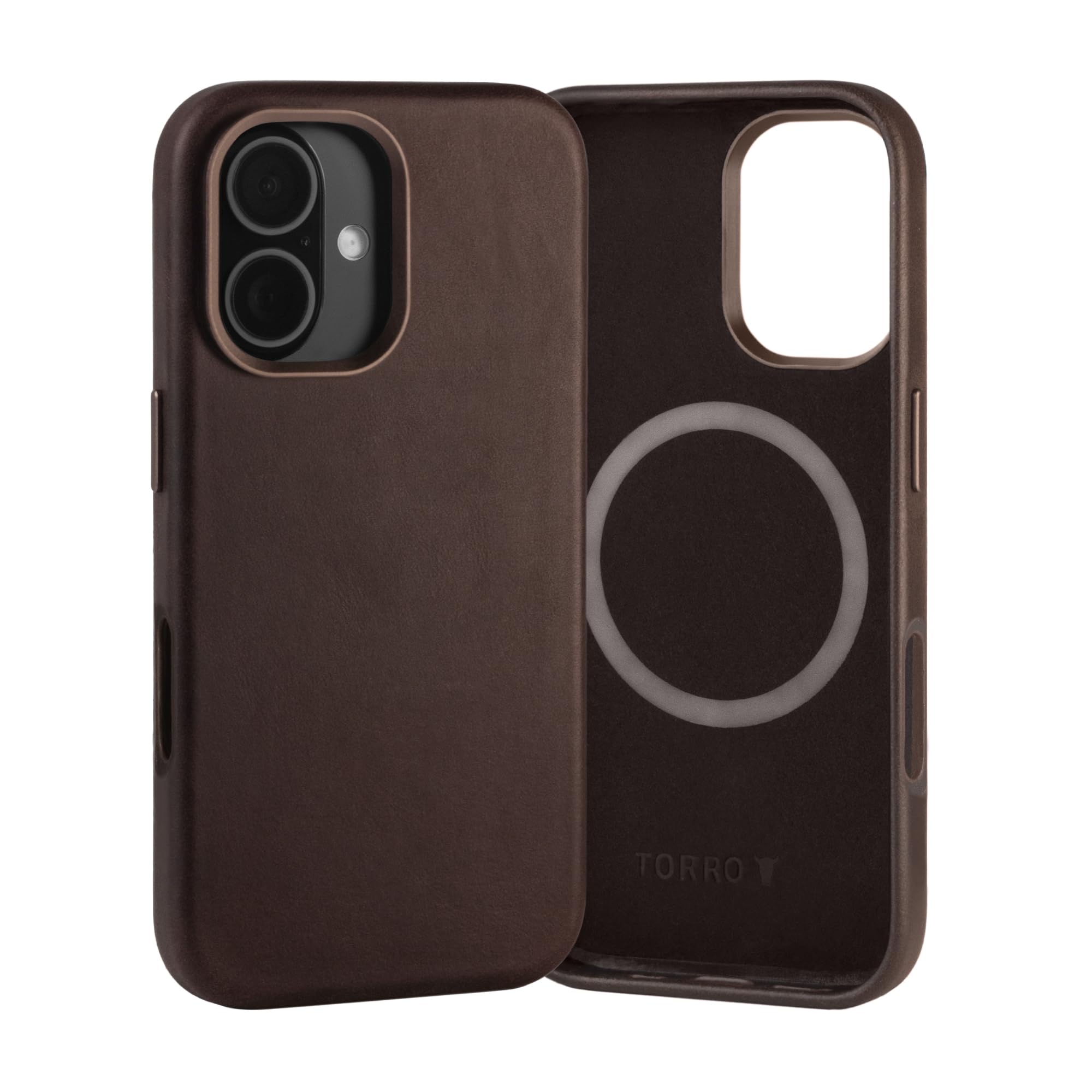TORRO Case Compatible with iPhone 16 – Premium Leather MagSafe Compatible, Slim Bumper Case (Dark Brown)