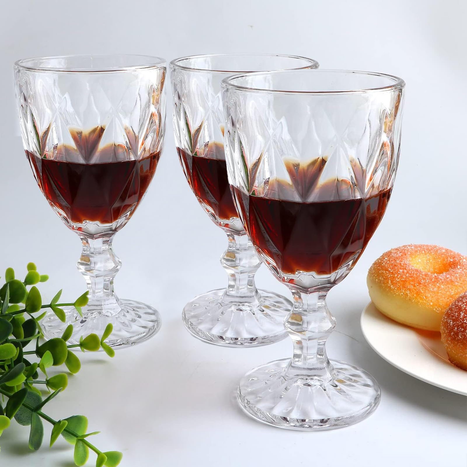Amazon.com | 12 Pack Vintage Wine Glasses, Plastic Reusable 12 Ounce  Colored Water Goblets, Unique Embossed Pattern Unbreakable Stemmed Wine  Glasses High Clear Wedding Party Bar Drinking Cups Clear: Wine Glasses