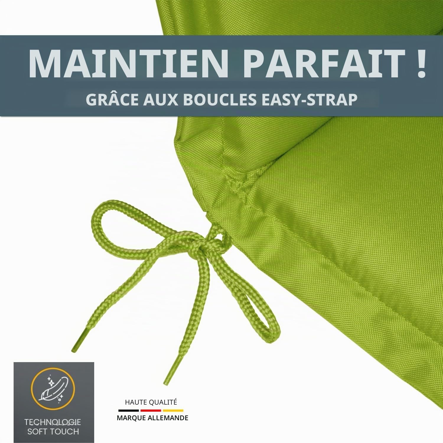 LILENO HOME MIA Lot de 4 coussins pour chaise de jardin à dossier bas, vert pomme, confortables comme coussins d'assise pour meubles de jardin, coussins de chaise pour chaises de jardin et chaises