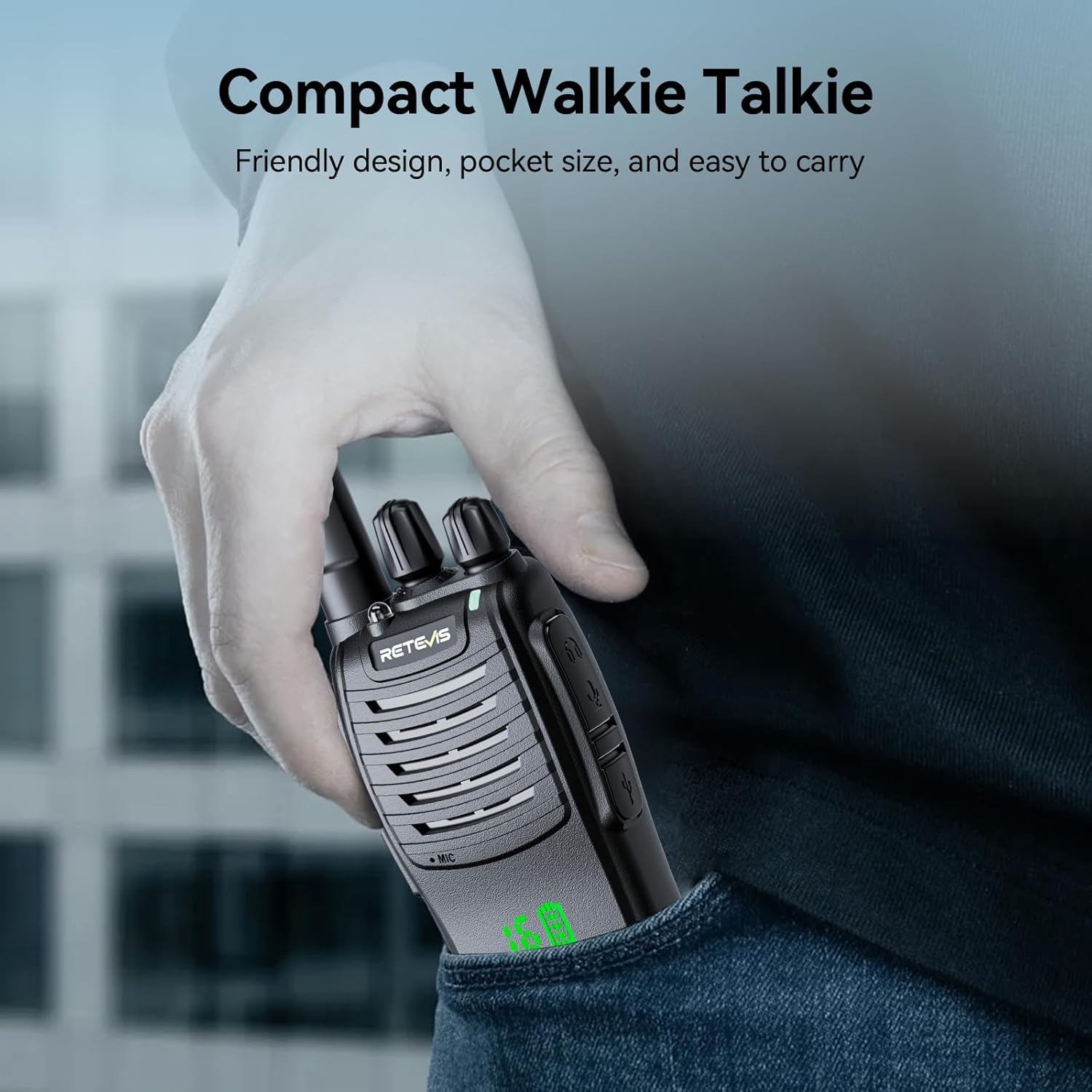 Retevis H777H Walkie Talkies for Adults, Two Way Radio with Screen, Rechargeable USB-C 2 Way Radio, Hands Free Walkie Talkies, Emergency Radio Camping Accessories for Outdoor, Hiking (Black, 3 Pcs) — view 9