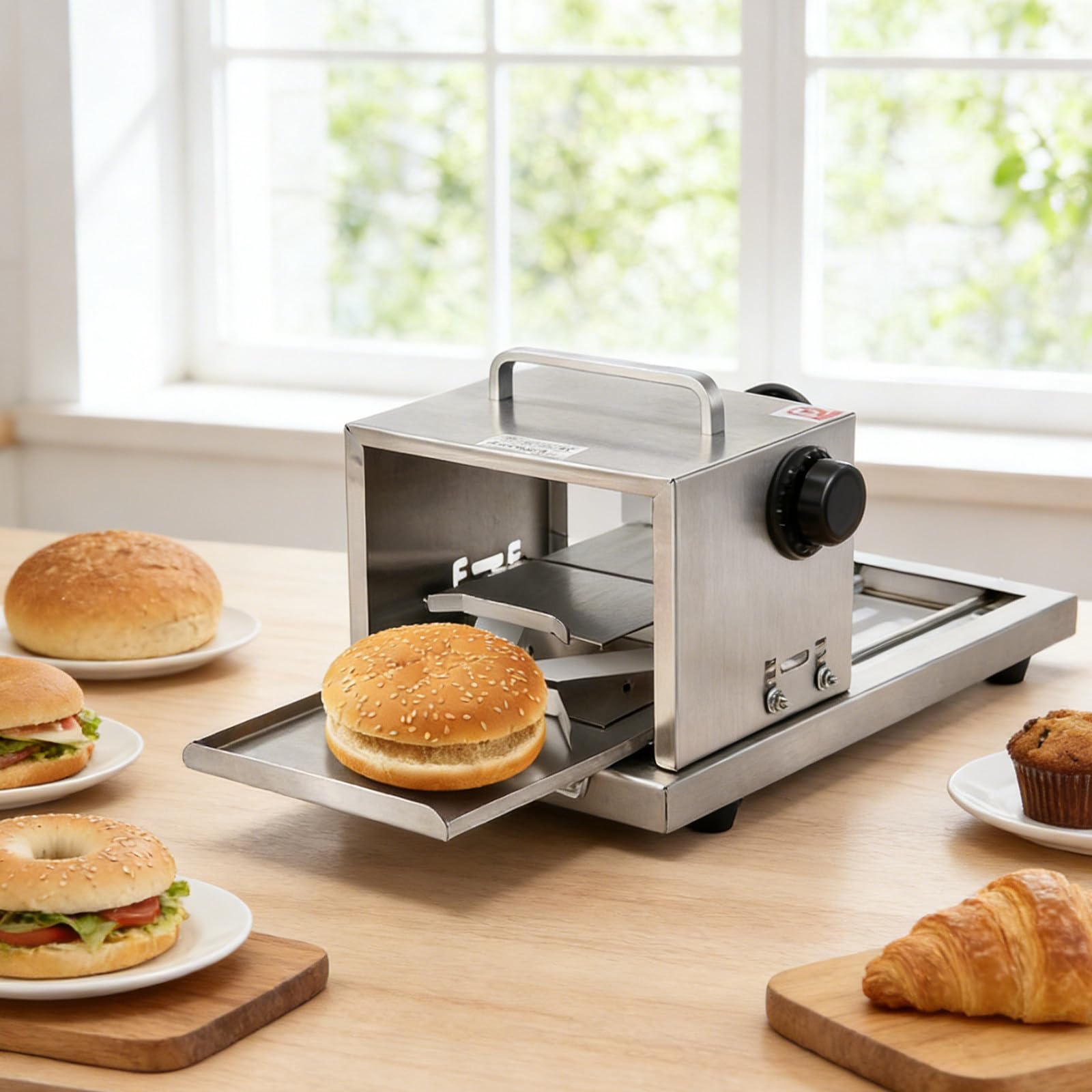 Affettatrice Versatile per Hamburger e Pane con Tappetino Anti-Scorrevole, Taglierina Manuale Perfetta per Ottenere Fette Professionali e Uniformi in Qualsiasi Cucina