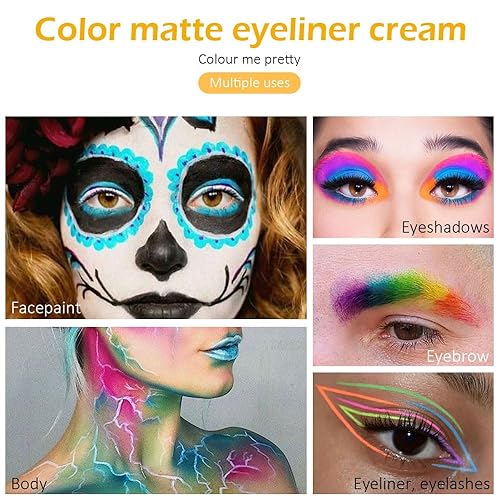 Miniatura 5 de evpct Juego de 6 delineadores de ojos de gel de color rojo oscuro, amarillo, morado claro, azul, morado, naranja, impermeable, a prueba de manchas,