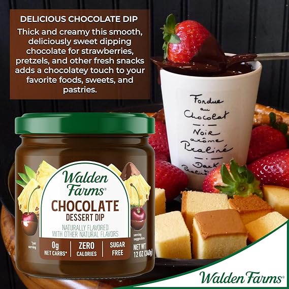 Walden Farms Chocolate Dessert Dip Zero Calorie, Sugar Free, Keto & Fat Free Sweet Topping for Fruit, Pretzels, Yogurt & More 12 oz Bottles