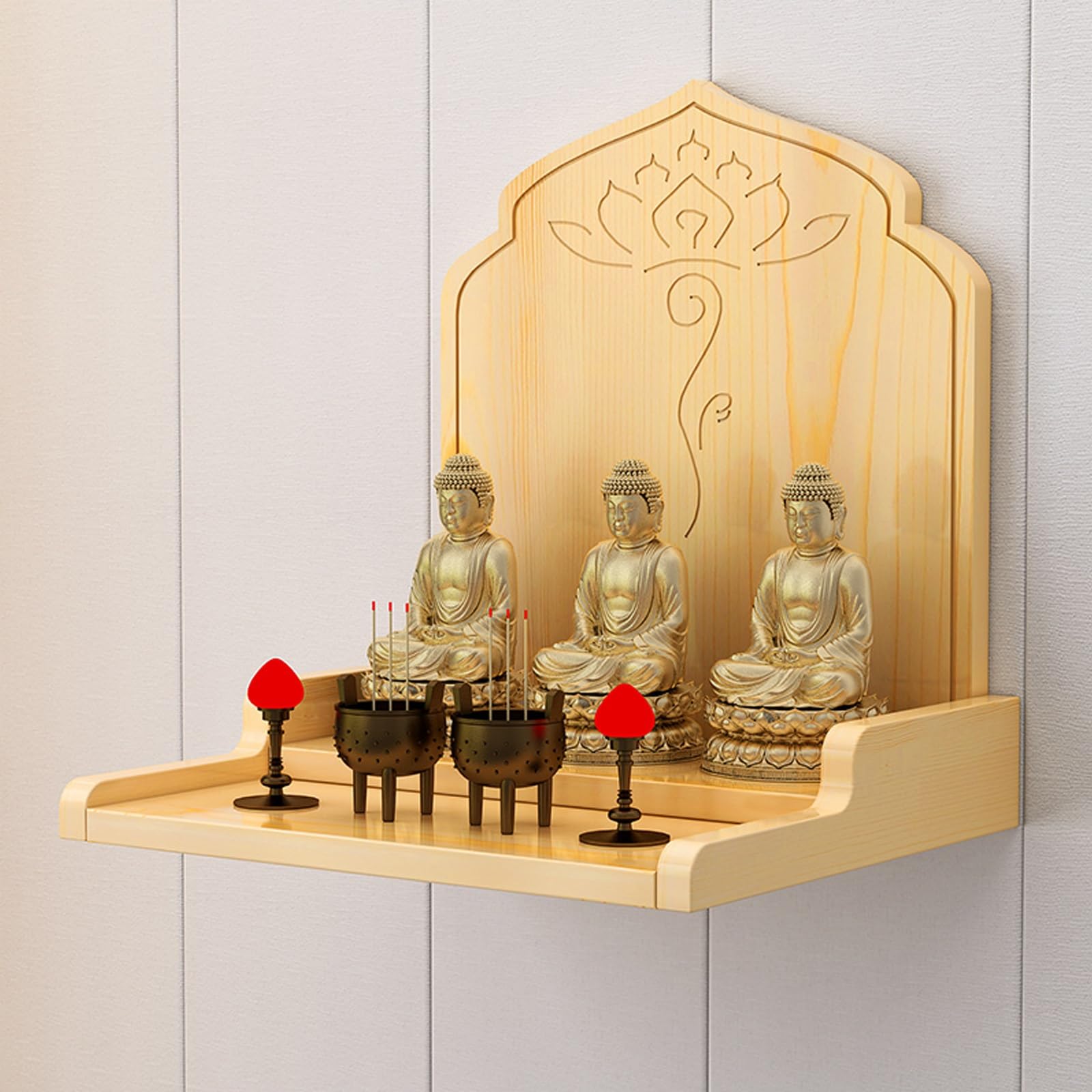 JNTFNE Wall-Mounted Buddha Altar Shelf,Altar Cabinet Shelf Stand Wooden Wall Rack,Altar Table with Storage, Buddhist Shrine Prayer Stand(Wood,68 * 40 50cm/26.7 15.7 19.6in)