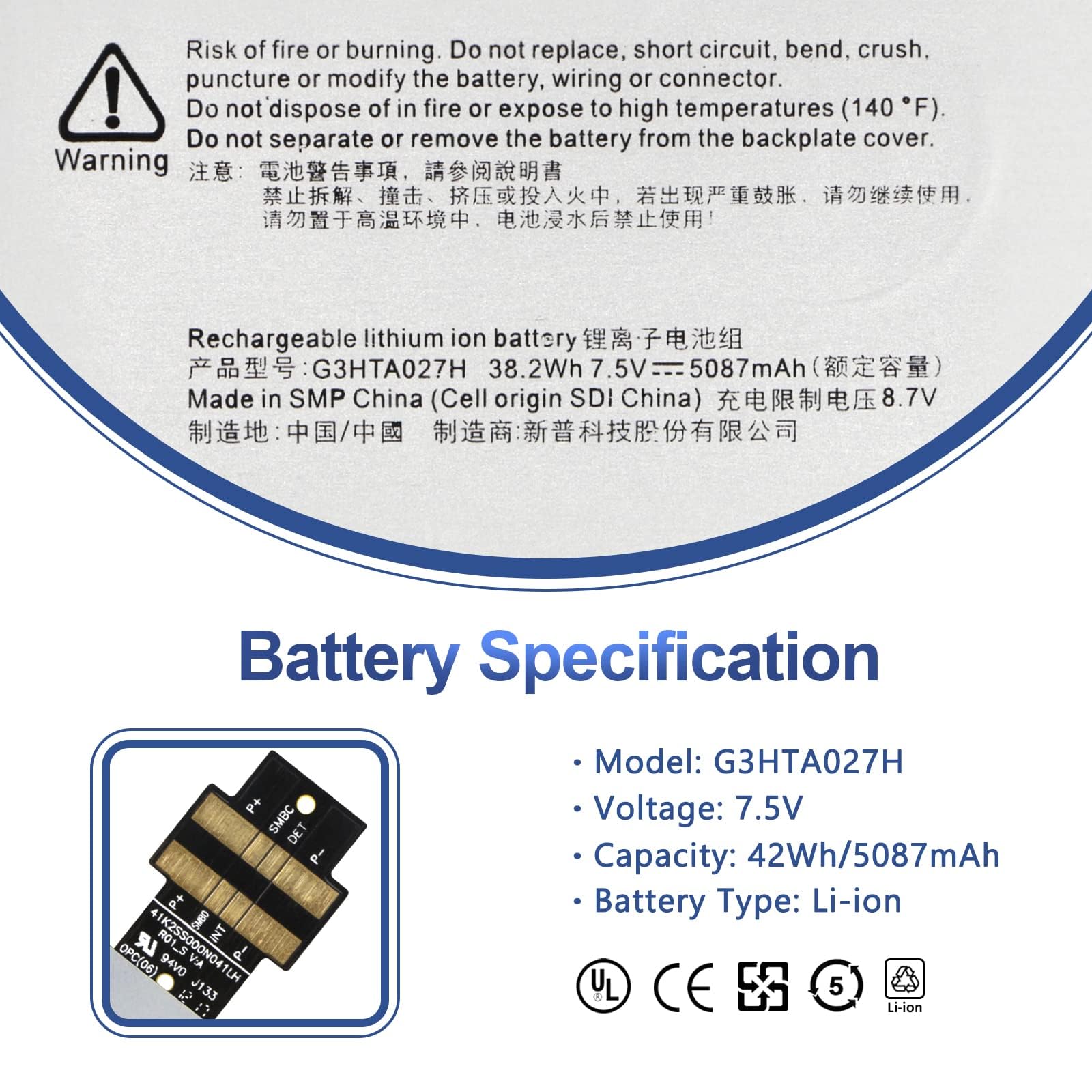 ANTIEE G3HTA027H DYNR01 38.2Wh Batteria per Microsoft Surface Pro 4 1724 Series Tablet Computer G3HTA027H 5087mAh 7.5V