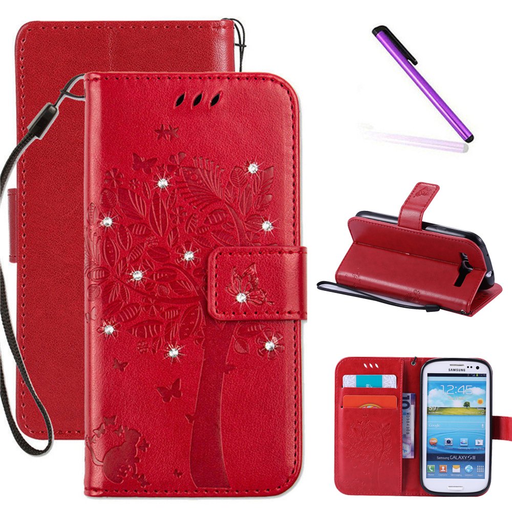 Galaxy S3 Case LEECOCO Unique 3D Printing Wallet Case with Card Cash Holder Slots Wrist Strap [Kickstand] Premium PU Leather Folio Flip Slim Case Cover for Samsung Galaxy S3 I9300
