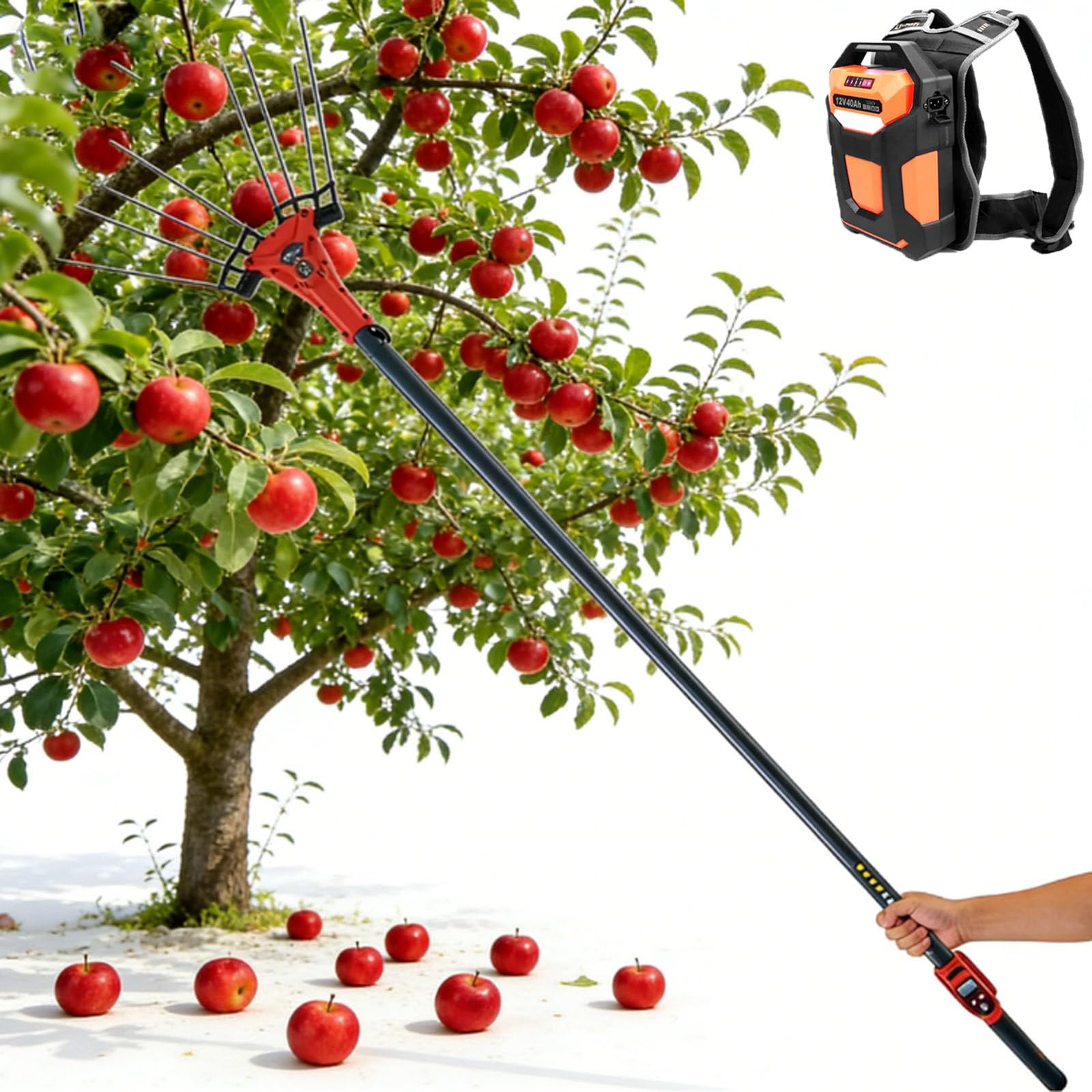 Recolector De Fruta Eléctrico Inalámbrico,Cosechadora De Aceitunas Eléctrica con Pértiga Telescópica, 6500 RPM,Sacudidor Motorizado De Mochila para Árboles Frutales,2 Velocidades 600W
