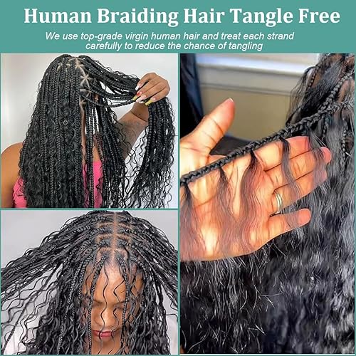 Miniatura 7 de Extensiones de cabello humano virgen brasileño ondulado para trenzar sin trama, sin procesar, extensiones de cabello humano virgen brasileño húmedo