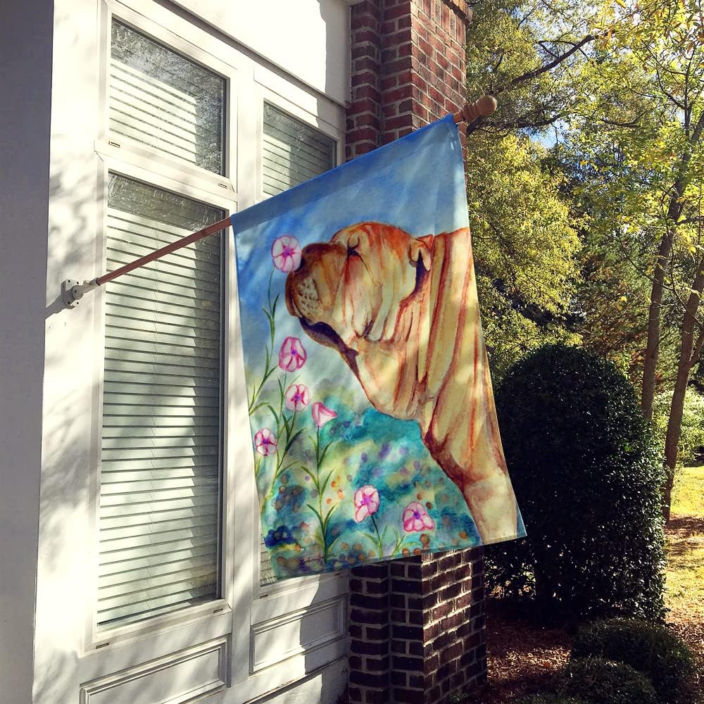 Caroline's Treasures 7105CHF Shar Pei Smell The Flowers House Flag Large Porch Sleeve Pole Decorative Outside Yard Banner Artwork Wall Hanging, Polyester, House Size, Multicolor