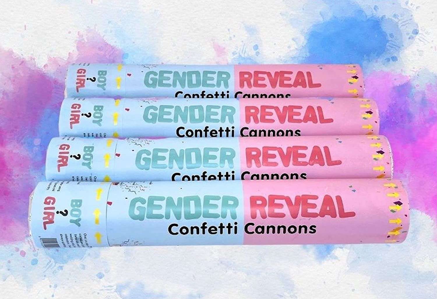 Posies Petals Gender Reveal Confetti Cannon Poppers 2 x Blue & 2 x Pink