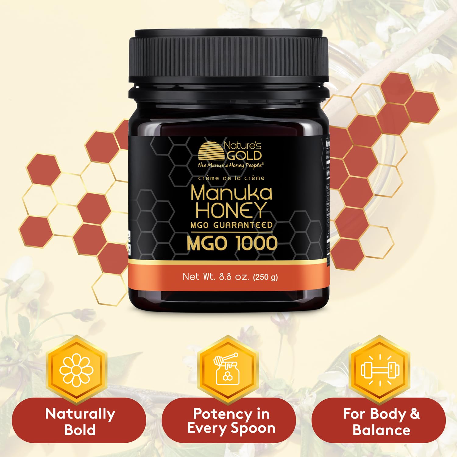 Nature’s Gold Raw Manuka Honey, Certified MGO 1000+ | Authentic MGO, Australian Honey, Non-GMO, 100% Pure Genuine Traceable from Hive to Home (Pack of 1)