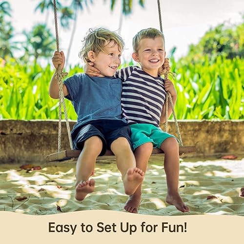 Miniatura 6 de Columpio de madera para árbol, capacidad de carga de 500 libras, columpio de madera para adultos y niños, altura ajustable, asiento colgante