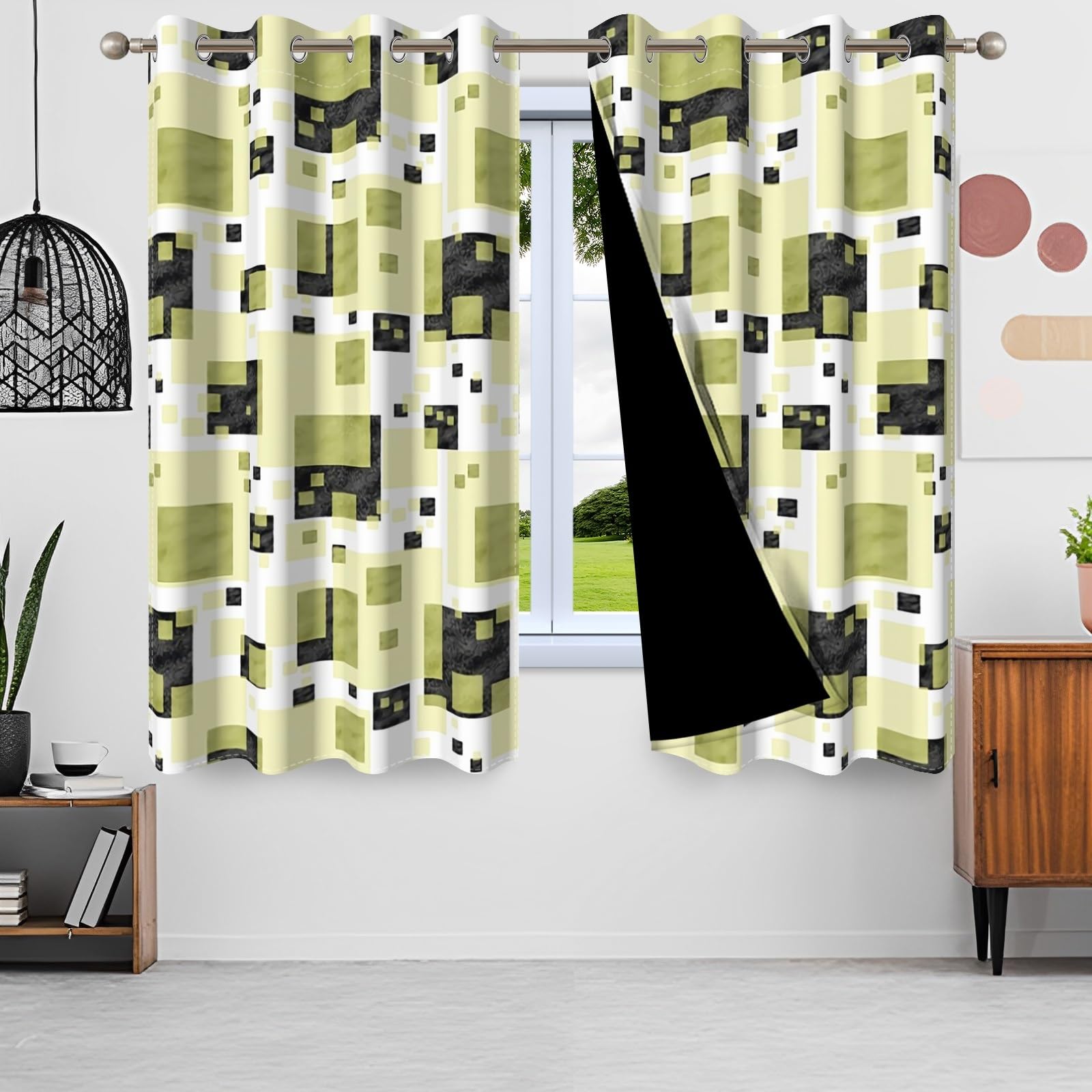 107x160cm Tenda con occhielli geometrica astratta Verde Ombre Rettangolo Motivo artistico Divisori per ambienti Oscurante Tende per finestre Camera letto Soggiorno Ufficio,2 pannello singolo