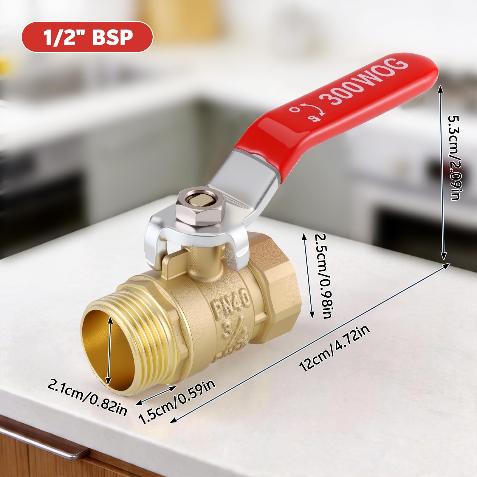 Zocipro Lot de 2 Vannes 3/4" PN40 – Raccord Mâle-Femelle en Laiton avec Poignée Rouge, Robinet Réducteur de Pression pour Eau, pour Tuyau Gaz, Raccord Plomberie Eau, Extérieur Jardin