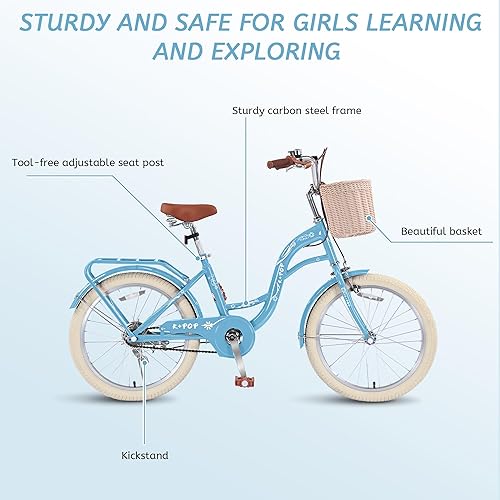 Miniatura 5 de Bicicletas para niñas de 8 a 12 años, bicicleta para niñas de 20 pulgadas con canasta, bicicletas ligeras para niños con freno en V delantero +