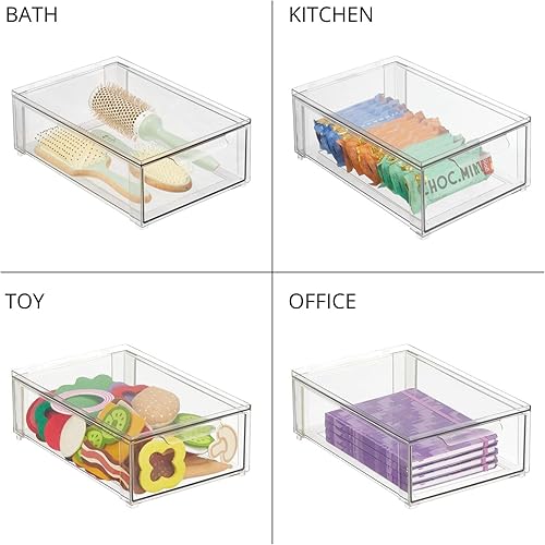 Miniatura 7 de mDesign - Caja de almacenamiento apilable de plástico con cajón extraíble, Contenedor para organizar zapatos de hombre y mujer, sandalias, cuñas,