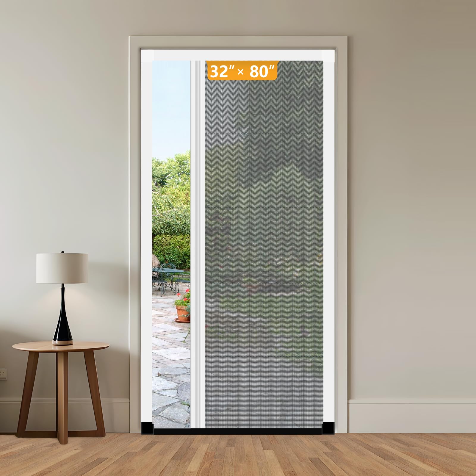Photo 1 of Yotache Retractable Screen Door Fit Doors 34"x80" to 34.5"x80.5", Cuttable Aluminum Frame and Foldable Invisible Screen Mesh for Single Front/Back Patio Sliding Door