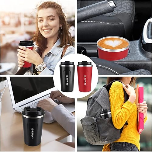 Miniatura 6 de KETIEE Juego de 2 tazas de viaje de 12 onzas, taza de café de viaje aislada para llevar, vaso de café, tazas de café reutilizables con tapa, taza de