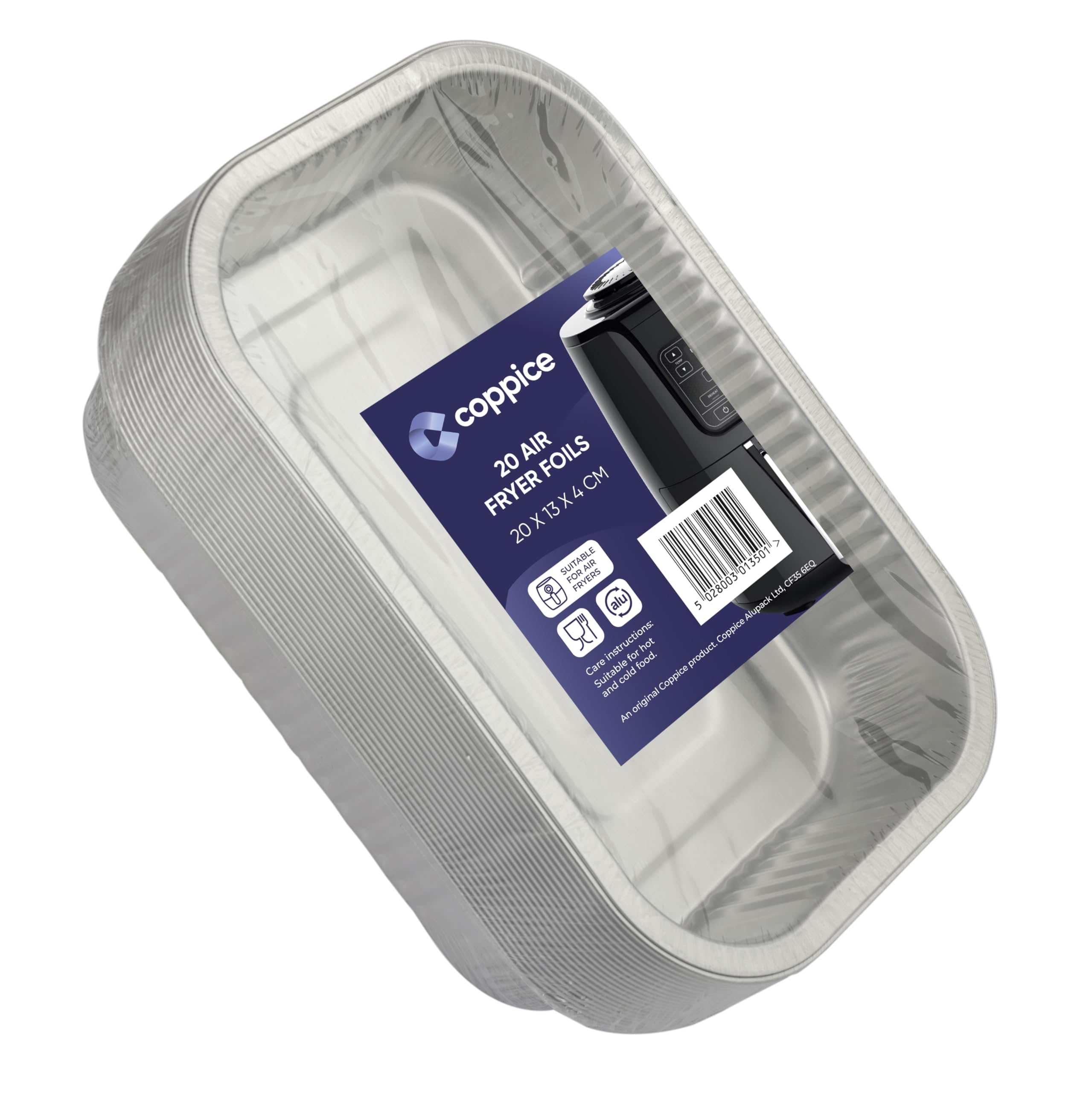 Coppice Sterke Rechthoekige Aluminium Bakjes – 20cm x 13cm x 4cm – Wegwerp Schalen voor Airfryer, Oven, BBQ, Grill & Voedselopslag | Vriezer-, Magnetron- & Ovenbestendig | Set van 20