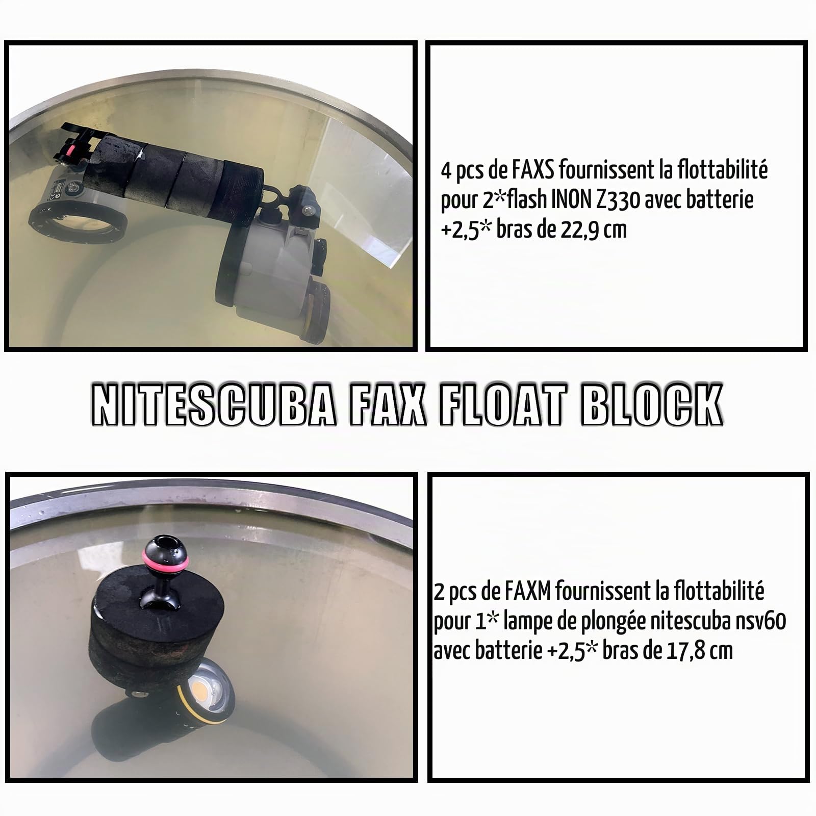 nitescuba FAXS Jumbo Float Kit Flotteur de nage pour Ultralight/INON/Sea&Sea Arms/WEEFINE/NITESCUBA Arms (FAXS)