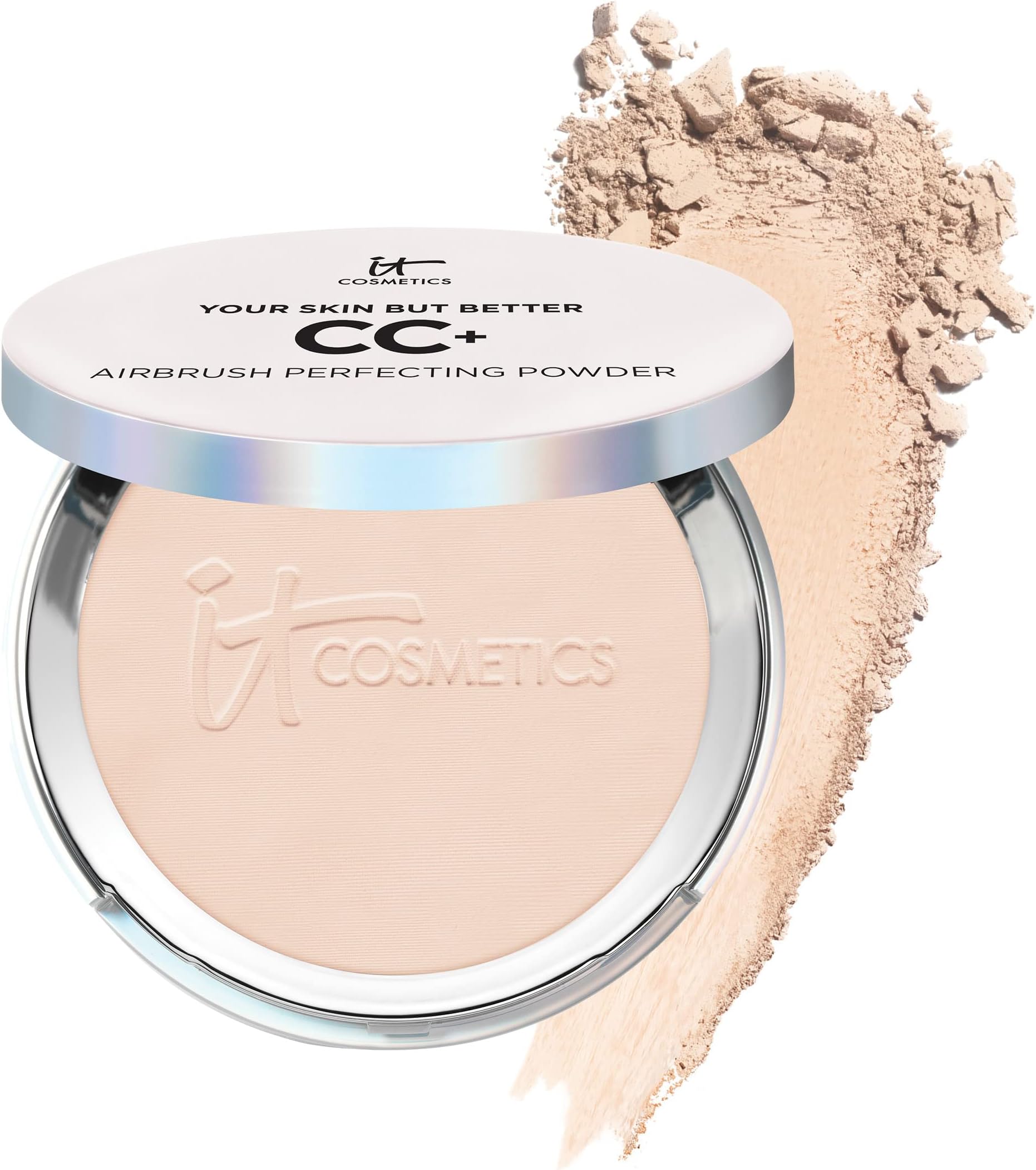 IT Cosmetics CC+ Airbrush Perfecting Powder Foundation - Sheer to Full Coverage Pressed Powder, Blurring Pores & Dark Spots, Anti-Aging Face Makeup, Hydrolyzed Collagen & Niacinamide - 0.33 oz