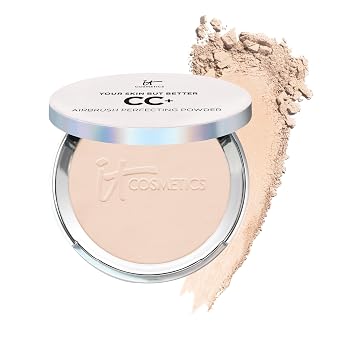IT Cosmetics CC+ Airbrush Perfecting Powder Foundation - Sheer to Full Coverage Pressed Powder, Blurring Pores & Dark Spots, Anti-Aging Face Makeup, Hydrolyzed Collagen & Niacinamide - 0.33 oz