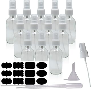 12 Pack of 2oz Clear Glass Spray Bottle - Small Glass Spray Bottles for Cleaning Solutions of All Kinds - Transparent Spray Bottle Has UV Protection - Glass Spray Bottles for Essential Oils