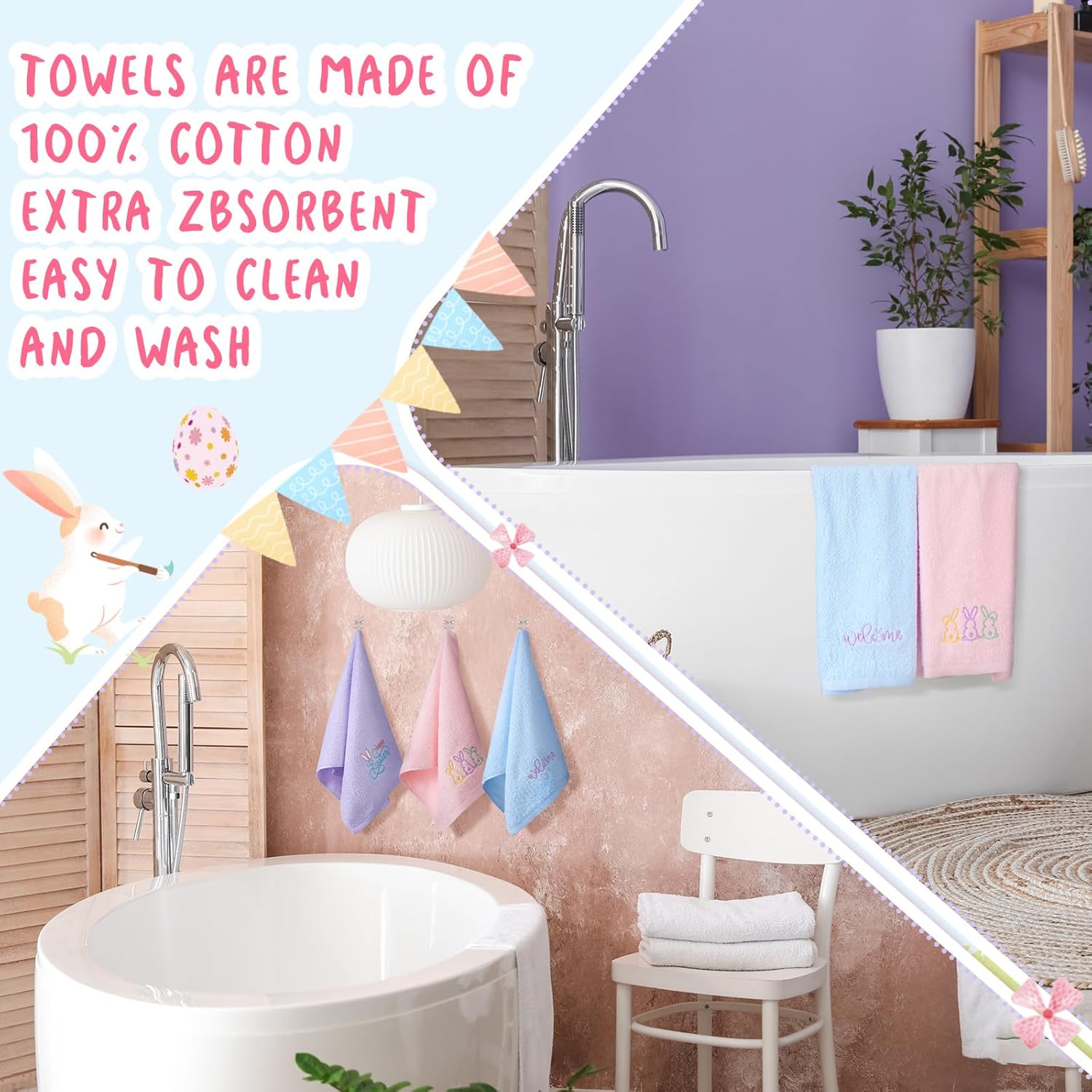 3 Pack Easter Hand Towels 13.4 x 29.2 Inch Cotton Embroidered Happy Easter Bunny Bathroom Towel Absorbent Decorative for Hand Drying Cleaning Gift - Image 6