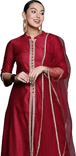 INDO ERA Women's Rayon Blend Embroidered Straight Inches Kurta With Pant with Dupatta Set Price In India