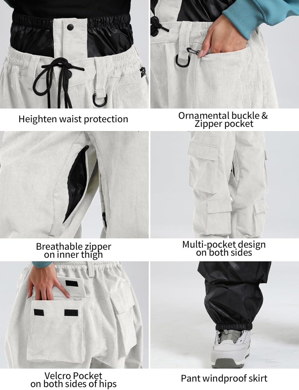 GSOU SNOW Womens Mens Baggy Snow Pants Cargo Snowboard Pants Ski Super Loose Sport Outdoor Insulation Waterproof