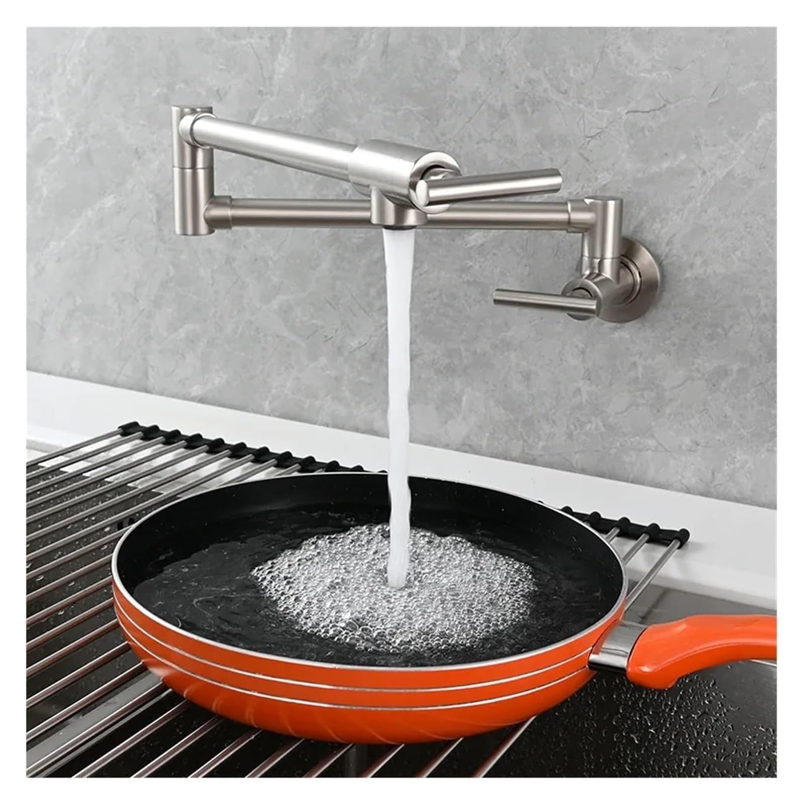 Rubinetto per Riempire Pentole A Parete, Rubinetto per Riempire Pentole A Parete, Rubinetto Girevole E Pieghevole per Fornelli da Cucina, Stazione del caffè（Brushed Nickel-G1/2）