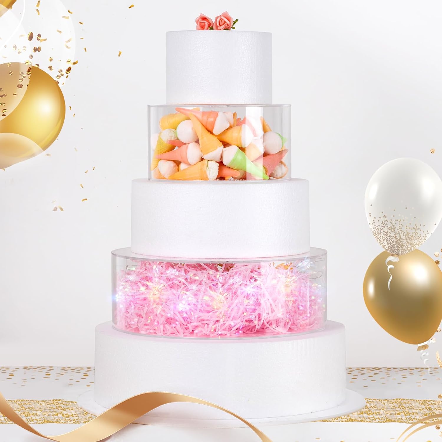 Set of 2 Fillable Acrylic Cake Stand, Round Cylinder Cake