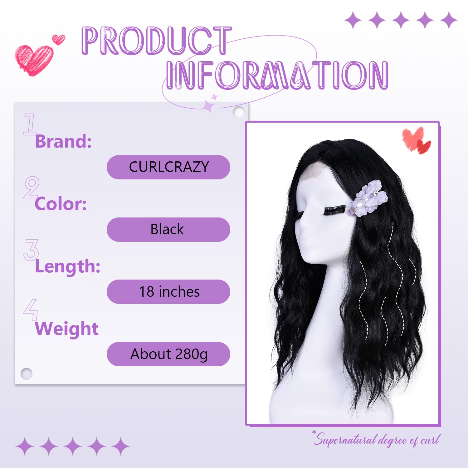 Short Wavy Wigs for Women Black Bob Wave Wig Natural Looking Synthetic Middle Part Lace Front Hair for Everyday Hairstyle 18Inch - Image 2