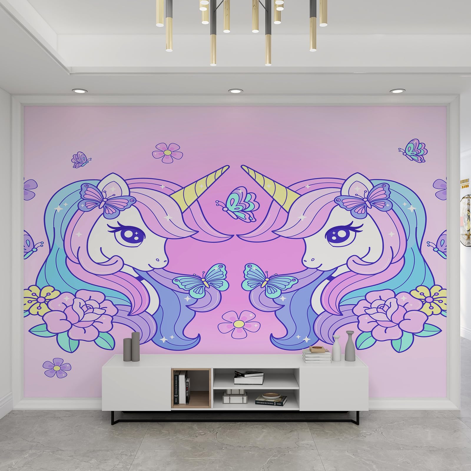 Papier peint mural licorne aquarelle 3D 200x140 cm décor photo pastel