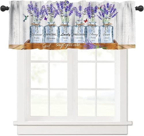 AAVEUP Lavender Floral Valance Curtain Farm Minimalist Purple Vase Plant Flower 