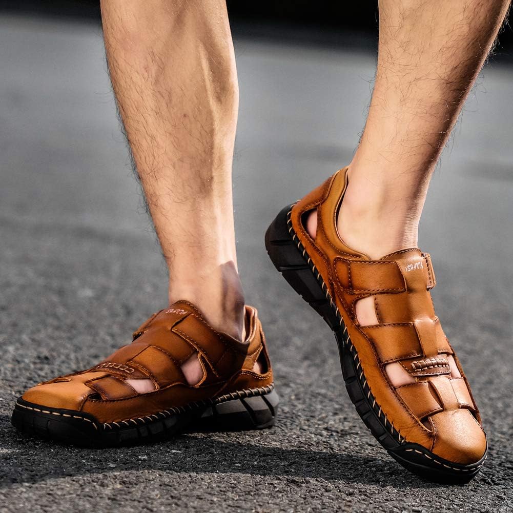 Honeystore Men's Closed-toe Hollow Sandals Plus Size Leather Shoes Casual - Image 2