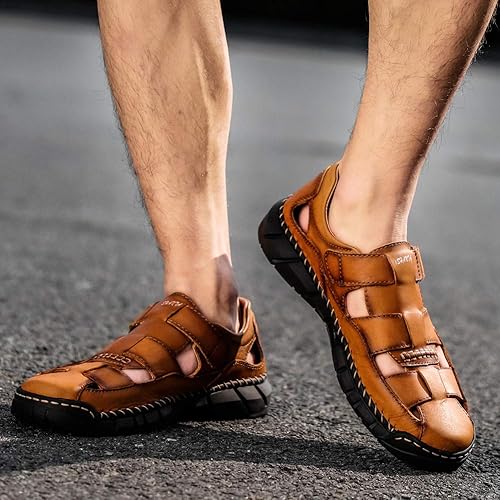 Miniatura 5 de Honeystore Sandalias huecas con punta cerrada para hombre Zapatos de cuero de talla grande Casual
