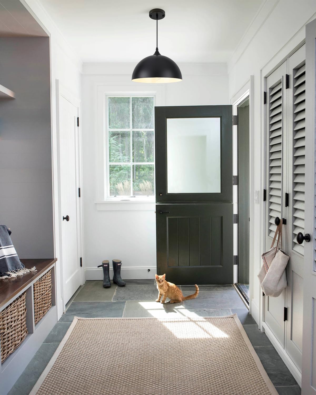 Black Pendant Light,11.8" Industrial Dome Pendant Lights Kitchen Island,Adjustable Farmhouse Hanging Lamp for Dining Room Bedroom Restaurant Bar Cafe,3 Pack