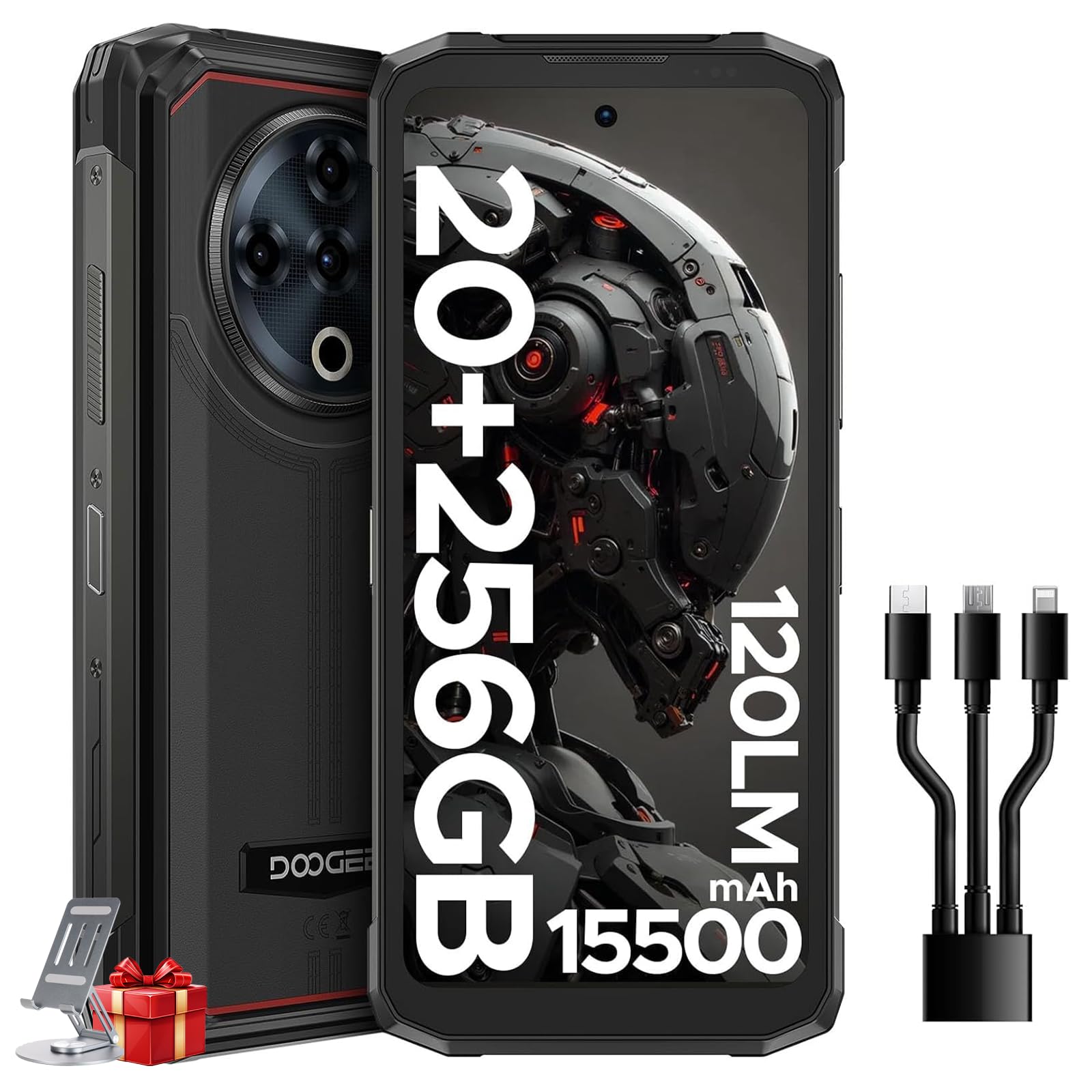 DOOGEE Fire 6 Power Rugged Smartphone, 20+256GB/2TB TF,15500mAh/18W, 6.56" 90Hz, Octa Core Telefono indistruttibile,50MP+8MP Fotocamera, BT5.0, 4G Dual Sim/NFC/Fingerprint/Face ID/OTG/GPS,Nero