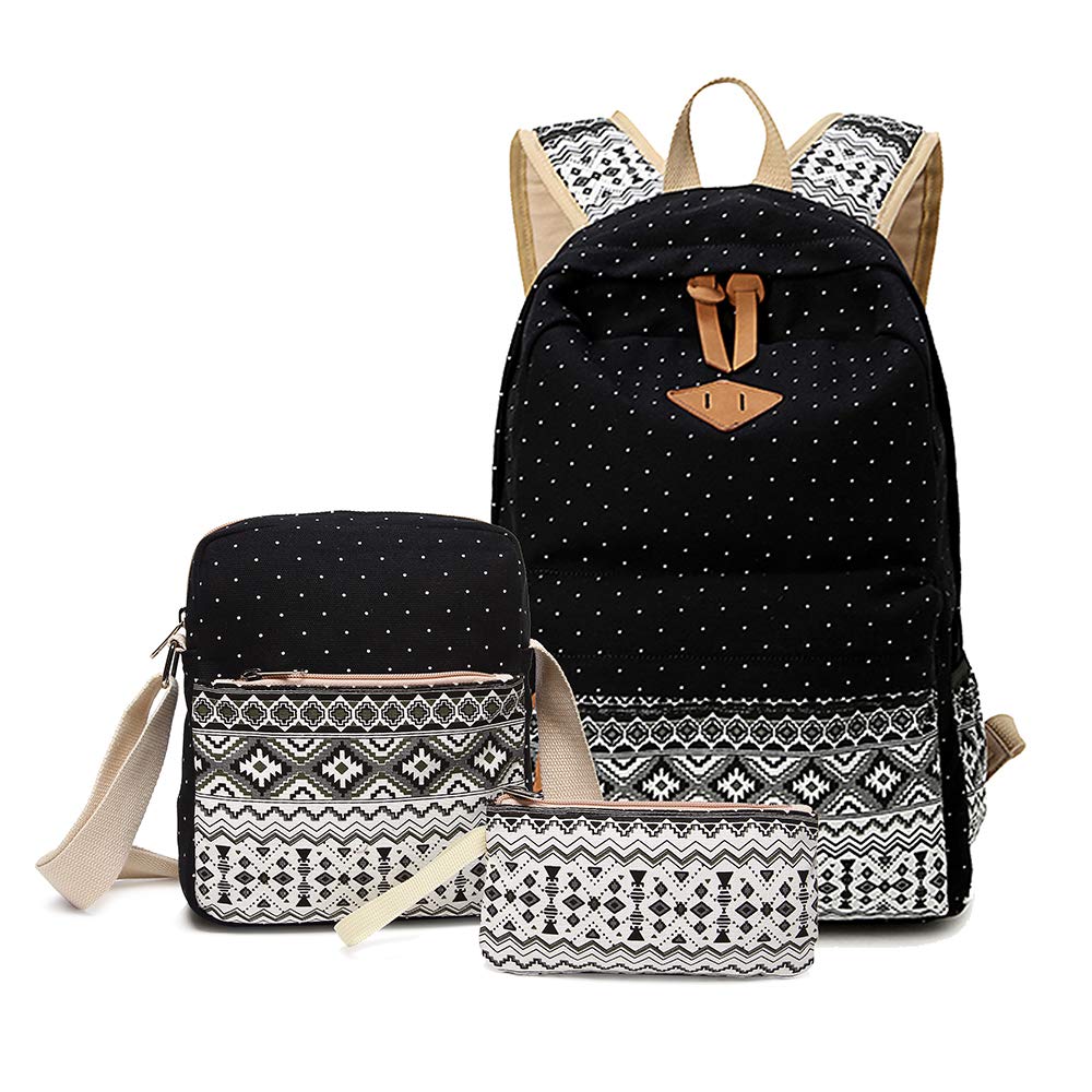 Backpack for Girls, Sugaroom School Backpack Canvas Dot Backpack Bookbags Teen Girls Backpacks Set