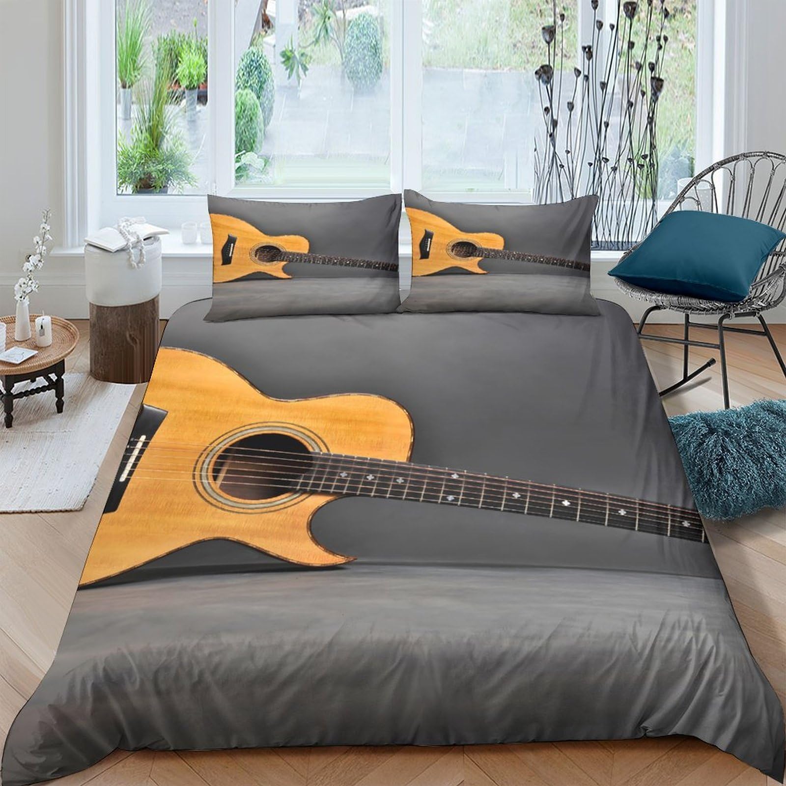 Ctjqhvkz Style-1 3D Printed Guitar Theme Fitted Sheet Microfiber Soft Grey Brown Bed Sheet For Bedroom Guest Room Decor Single（135X200cm）