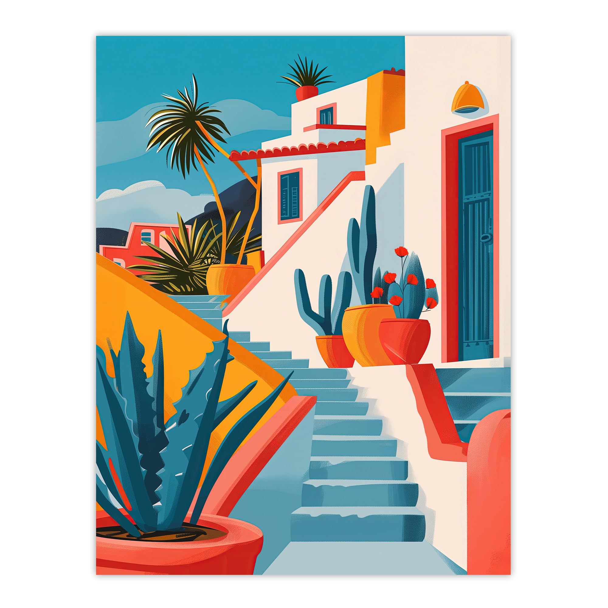 Artery8 Mexican Village Cactus Colourful Hispanic Latino Living Room Bathroom Large Wall Art Poster Print Thick Paper 18X24 Inch