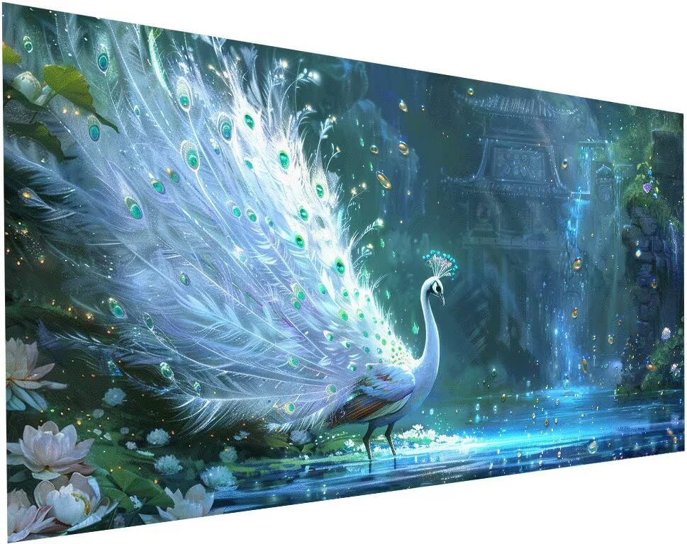 Peinture diamant paon 5D grand format 50x100 cm, kit complet de broderie pour loisir créatif