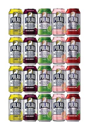 Polar Seltzer Water - 20 Assorted Cans Polar Seltzer Water Beverage. 4 Polar Seltzer Water Lemon, 4 Polar Seltzer Water Black Cherry, 4 Polar Seltzer Grapefruit, 4 Polar Cranberry Lime 4 Polar Lime