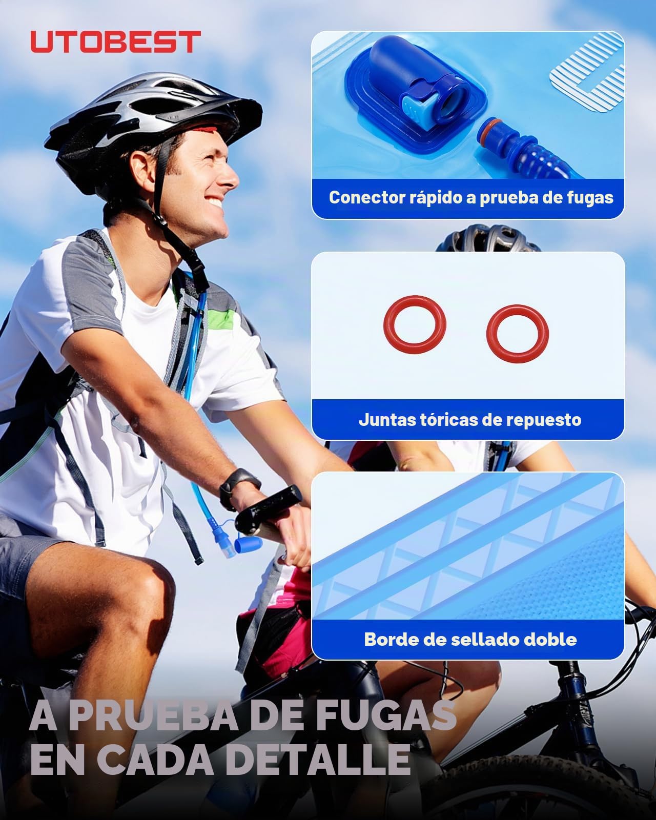 UTOBEST Vejiga de hidratación, Bolsa de Agua de 1 l, 1,5 l, 2 l, 3 l, Bolsa de Agua sin BPA, depósito de Agua a Prueba de Fugas para Correr, Ciclismo, Senderismo, Camping
