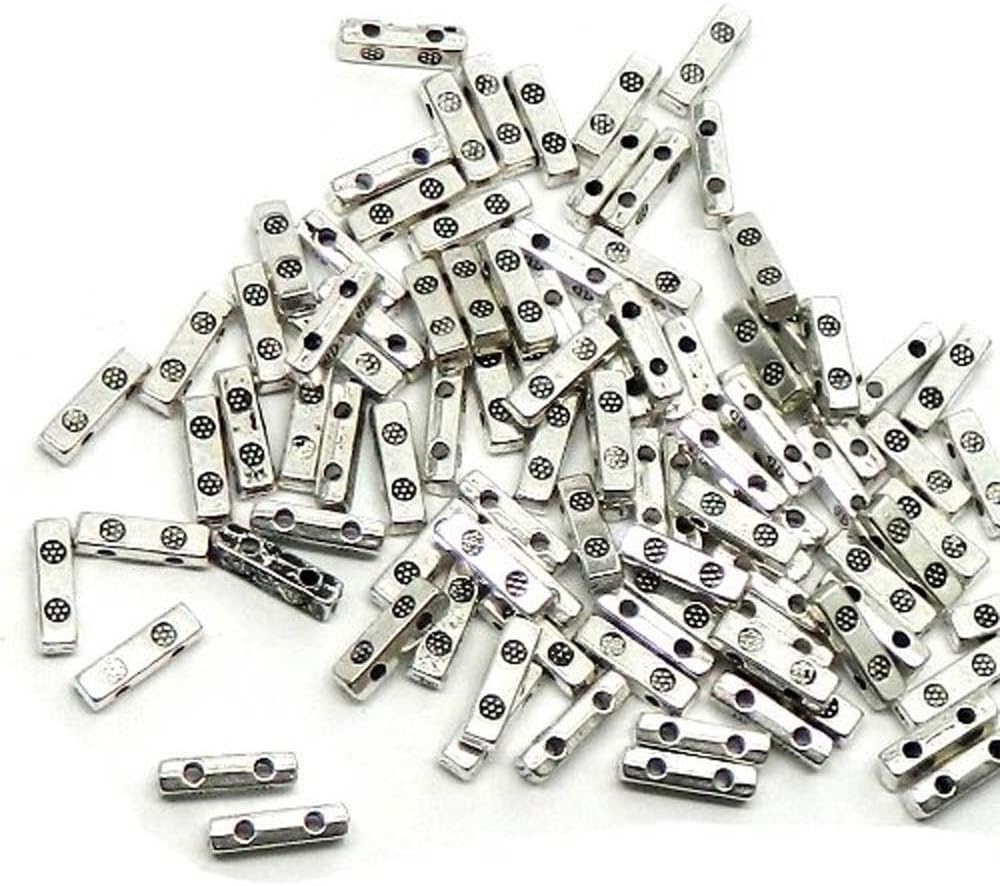 Rockin Beads Brand, 95 Milti 2 Strand Spacer Beads 3x10mm Fits 4-6mm Beads Antiqued Silver Cast Zinc Metal Beads