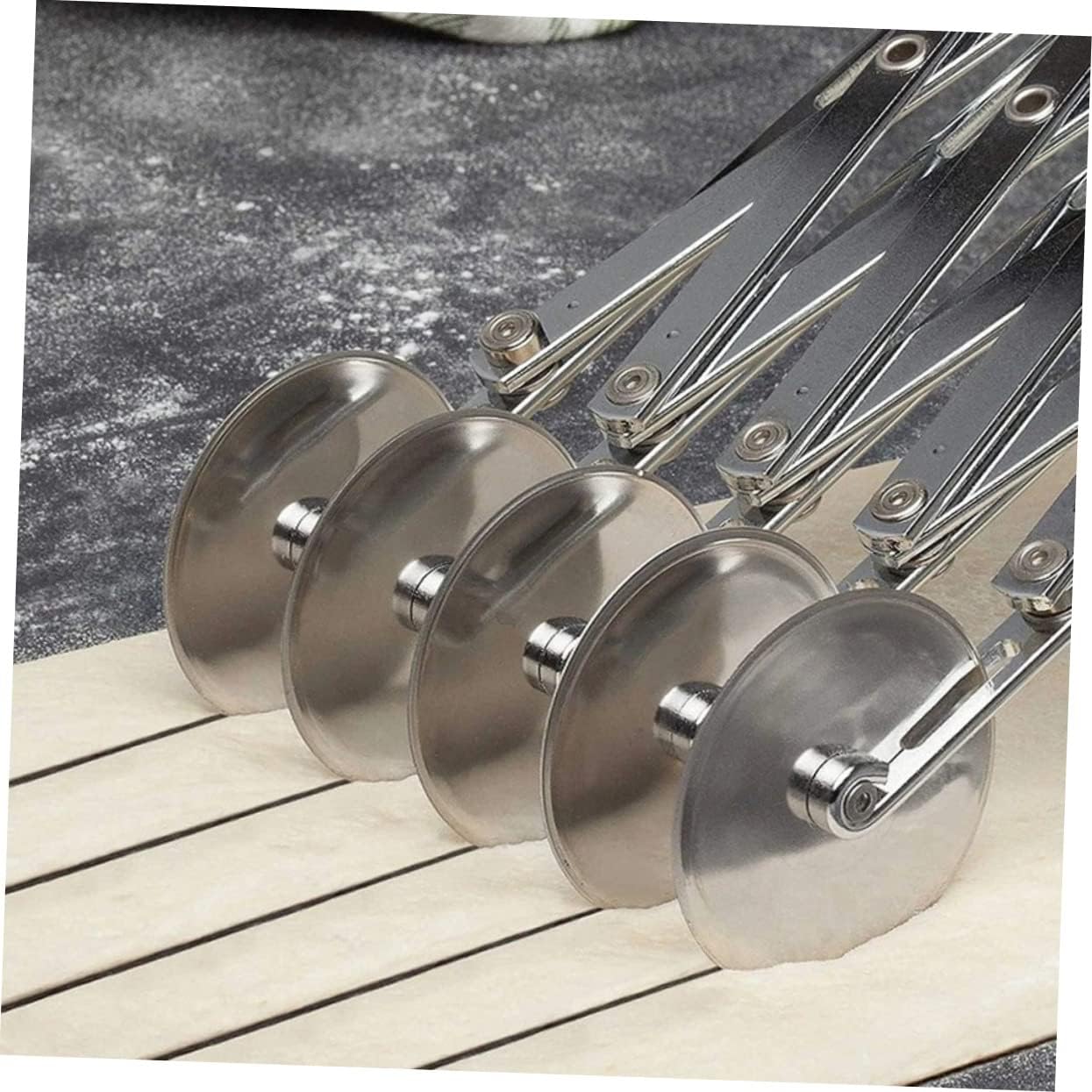 Hemobllo Wheel Adjustable Pastry Cutter Stainless Steel Dough Roller Pizza Slicer Expandable Pasta Divider Cake Baking Tool for Even Precise Cuts and Easy Storage