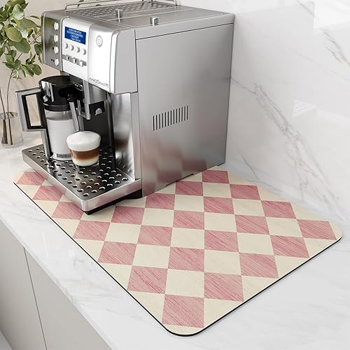 Miniatura 34 de AMOAMI - Alfombrilla de café con respaldo de goma absorbente que oculta manchas para secado de platos para mostrador de cocina, accesorios de barra
