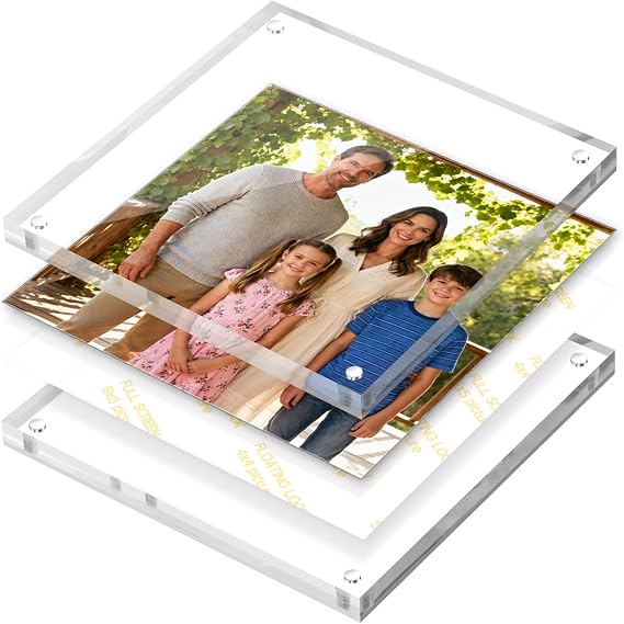Vowcarol Acrylic 5x5 Picture Frame, Clear Two Sided Display, Free Standing Magnetic Frame for Displaying Size 4x4 Pictures - 1 Pack