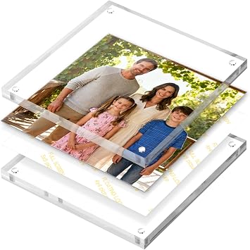 Vowcarol Acrylic 5x5 Picture Frame, Clear Two Sided Display, Free Standing Magnetic Frame for Displaying Size 4x4 Pictures - 1 Pack